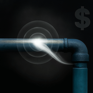 Compressed Air Pipe Leaks: Causes and Solutions 1 artistic image showing air leak with white whisps coming from a pipe elbow connection